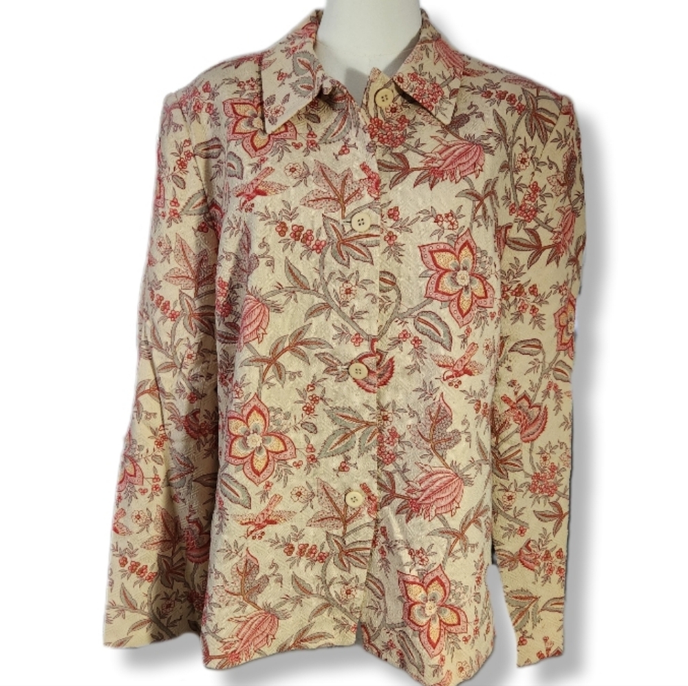 Talbots French Toile Waverly Floral Silk Cotton Blend Long Sleeve Jacket Blazer